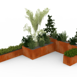 straturi de grădină metalice dreptunghiulare din corten cu plante