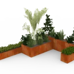 straturi de grădină metalice dreptunghiulare din corten cu plante