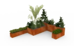 straturi de grădină metalice dreptunghiulare din corten cu plante