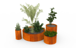 strat de grădină metalic rotund din corten cu plante decorative