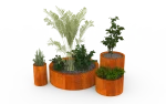 strat de grădină metalic rotund din corten cu plante decorative