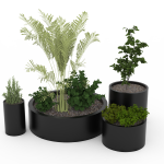 strat de grădină metalic rotund din oțel vopsit negru cu plante