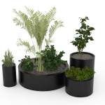 strat de grădină metalic rotund din oțel vopsit negru cu plante
