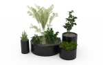 strat de grădină metalic rotund din oțel vopsit negru cu plante