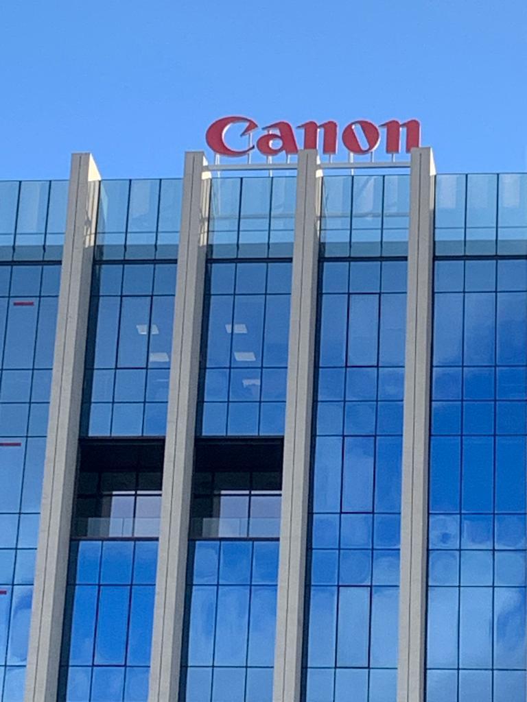 Logo Canon Isho Timișoara litere volumetrice iluminate LED — execuție Indio