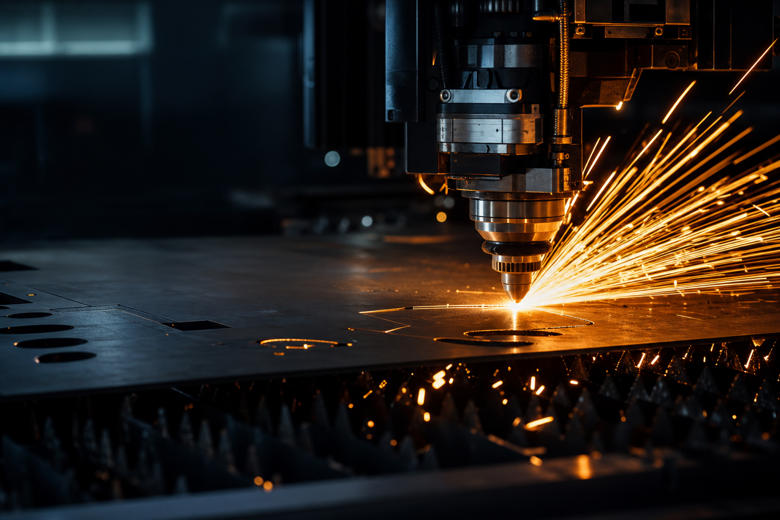 Debitare laser CNC a unei table de oțel cu scântei, la Indio Timișoara