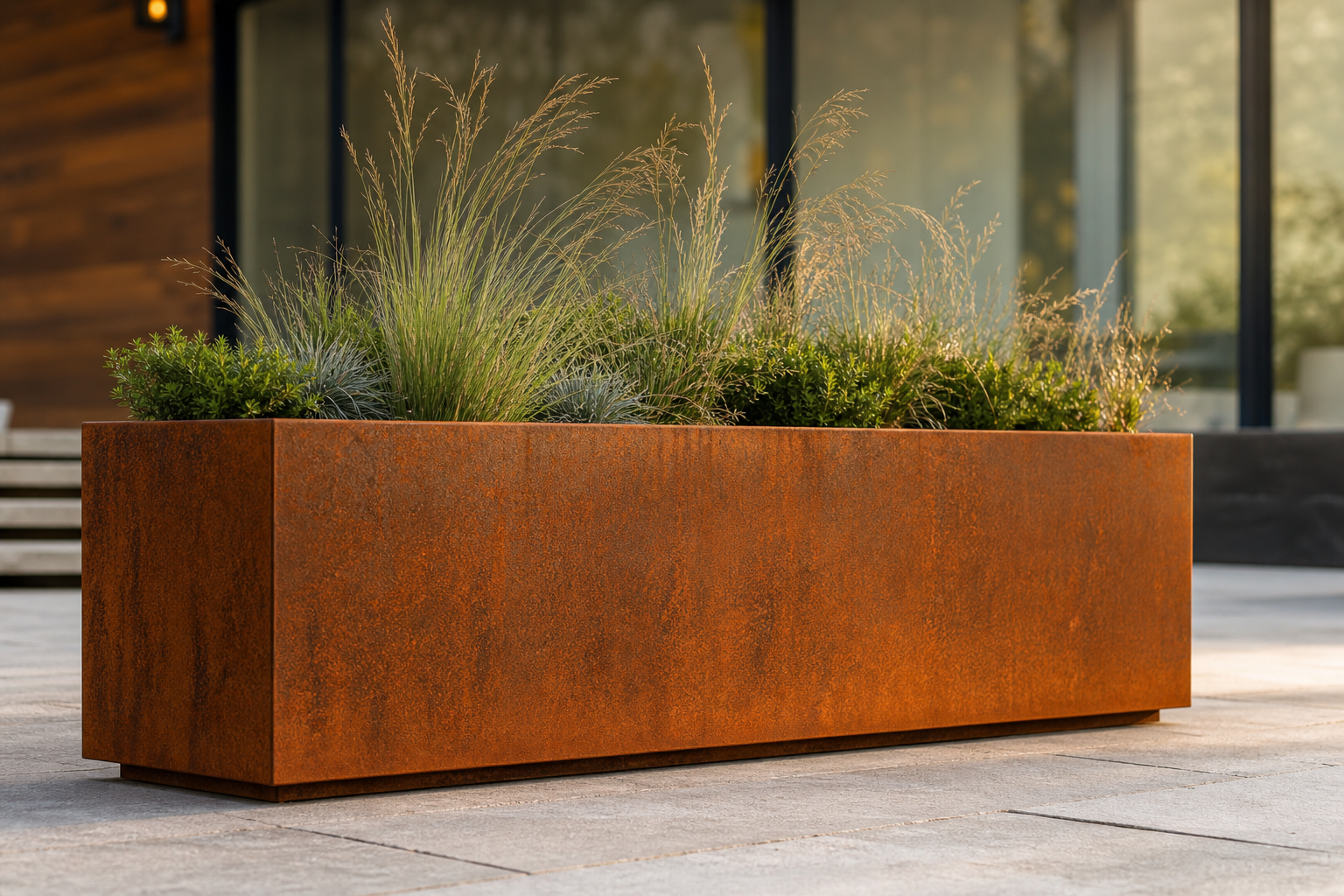 Jardinieră dreptunghiulară din oțel corten