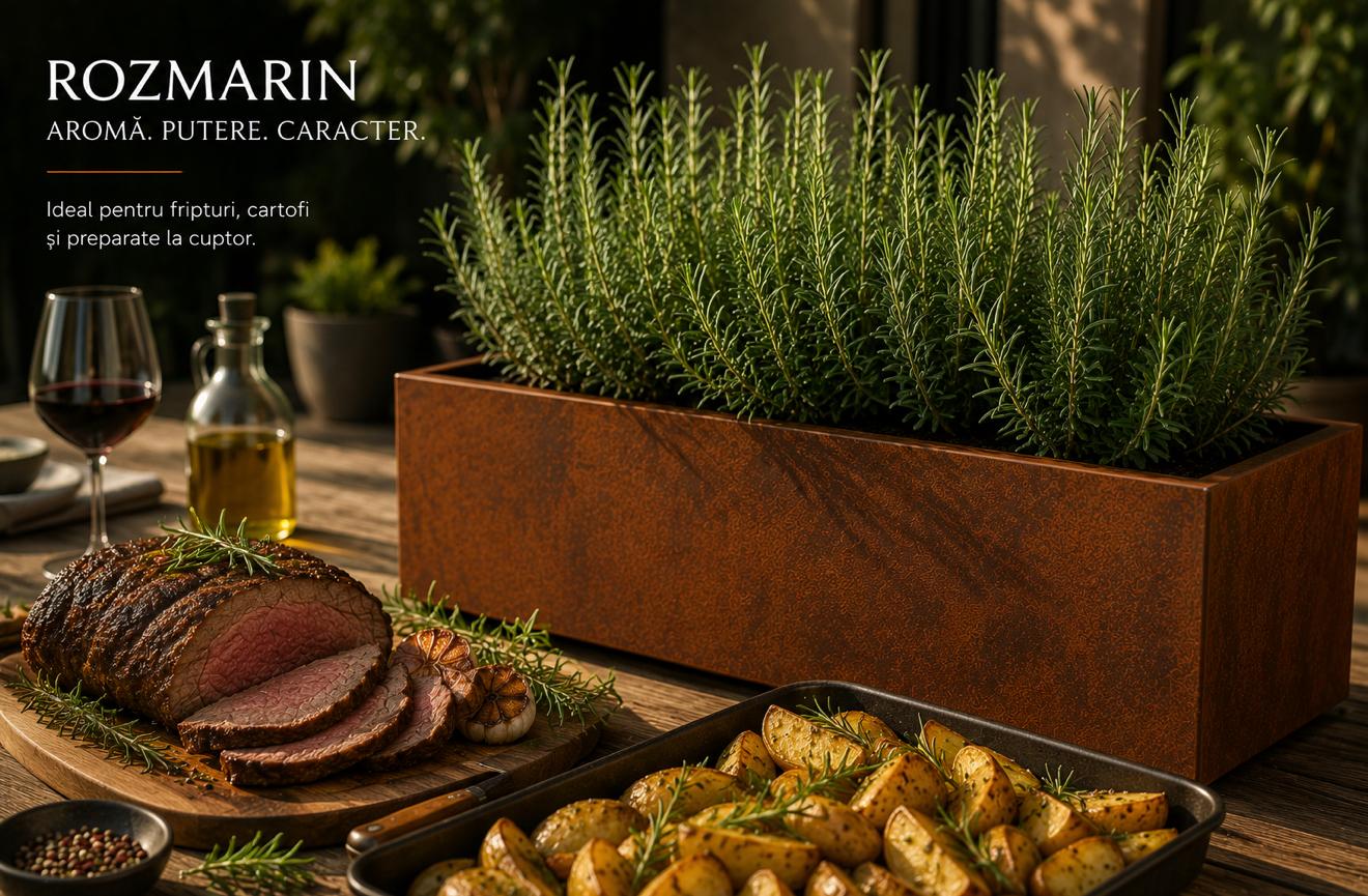 Rozmarin într-o jardinieră metalică Indio