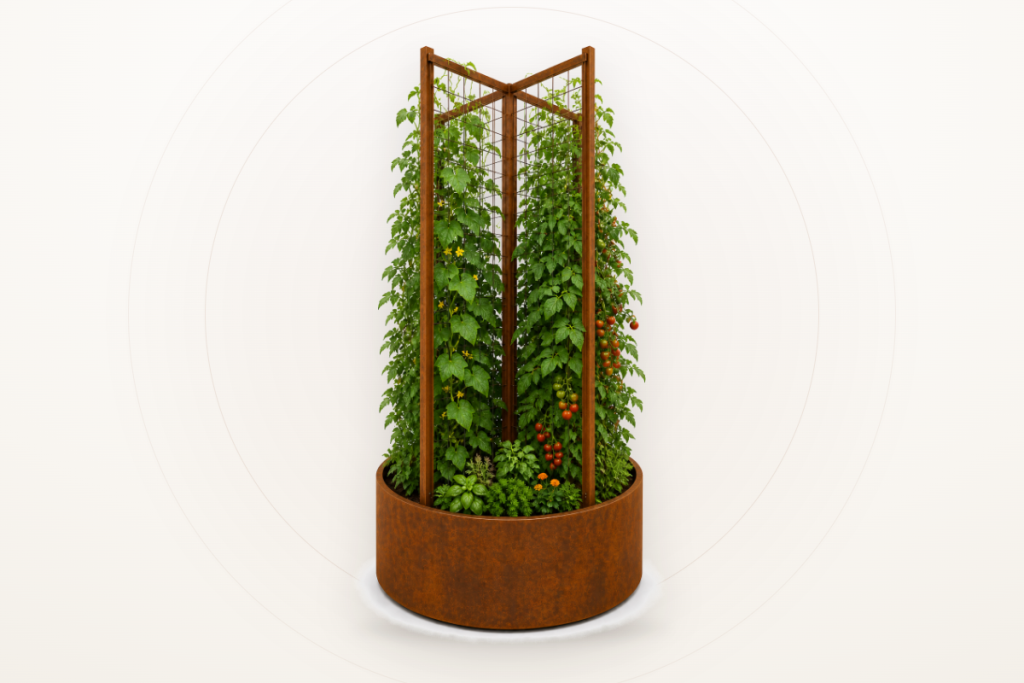Jardinieră Indio Climbing Garden cu spalier, oțel Corten, plante cățărătoare